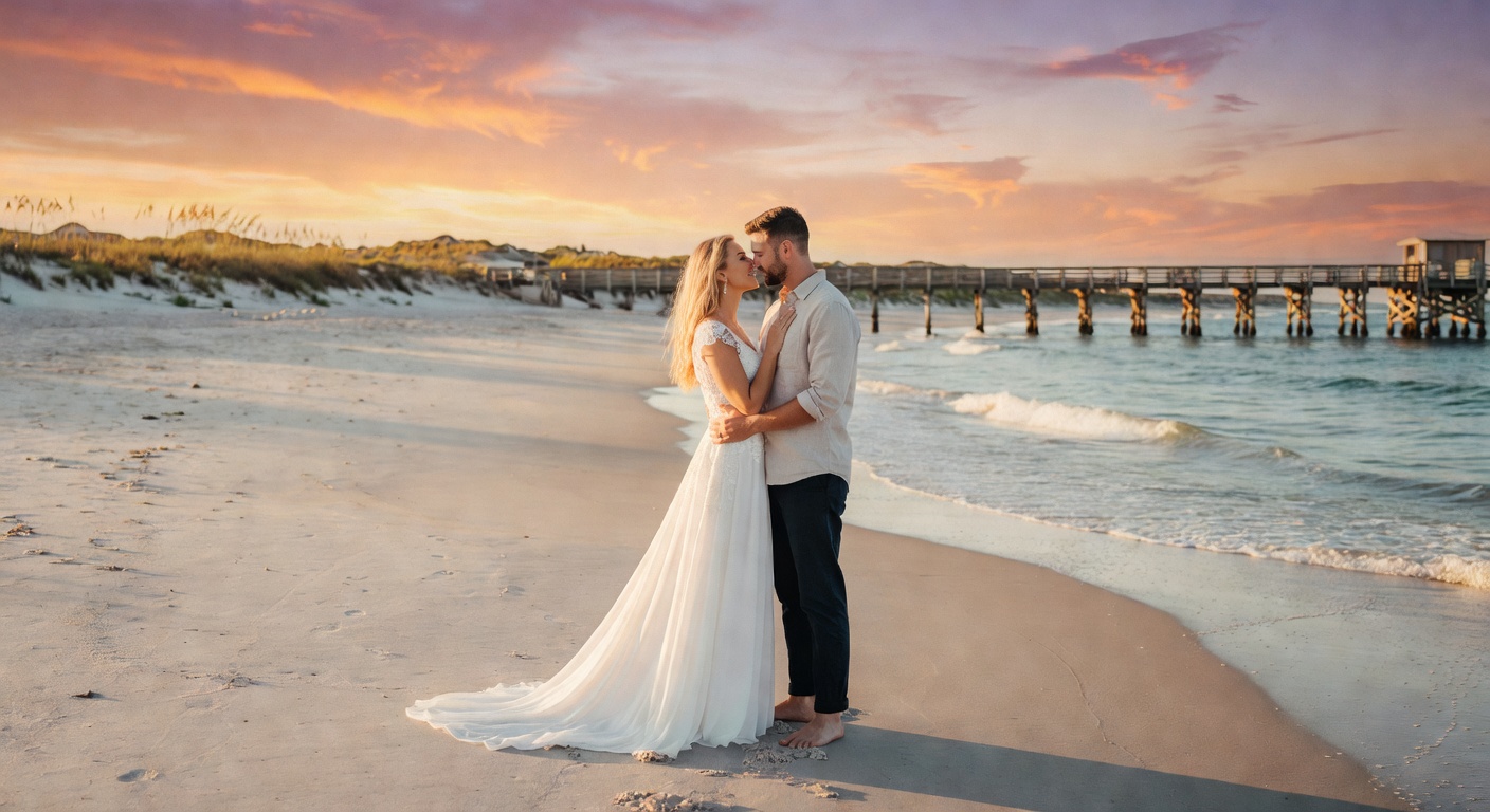 A coastal North Carolina beach wedding at golden hour